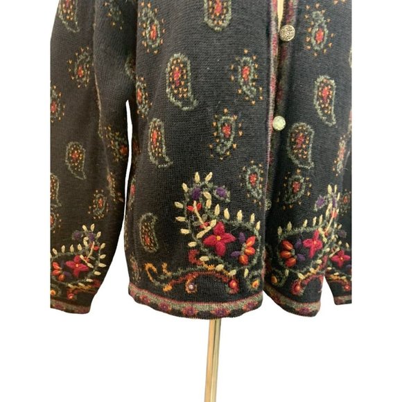 Large Nordic Design Women's Wool Cardigan Sweater Paisley Design Y2K Vintage - Picture 3 of 8